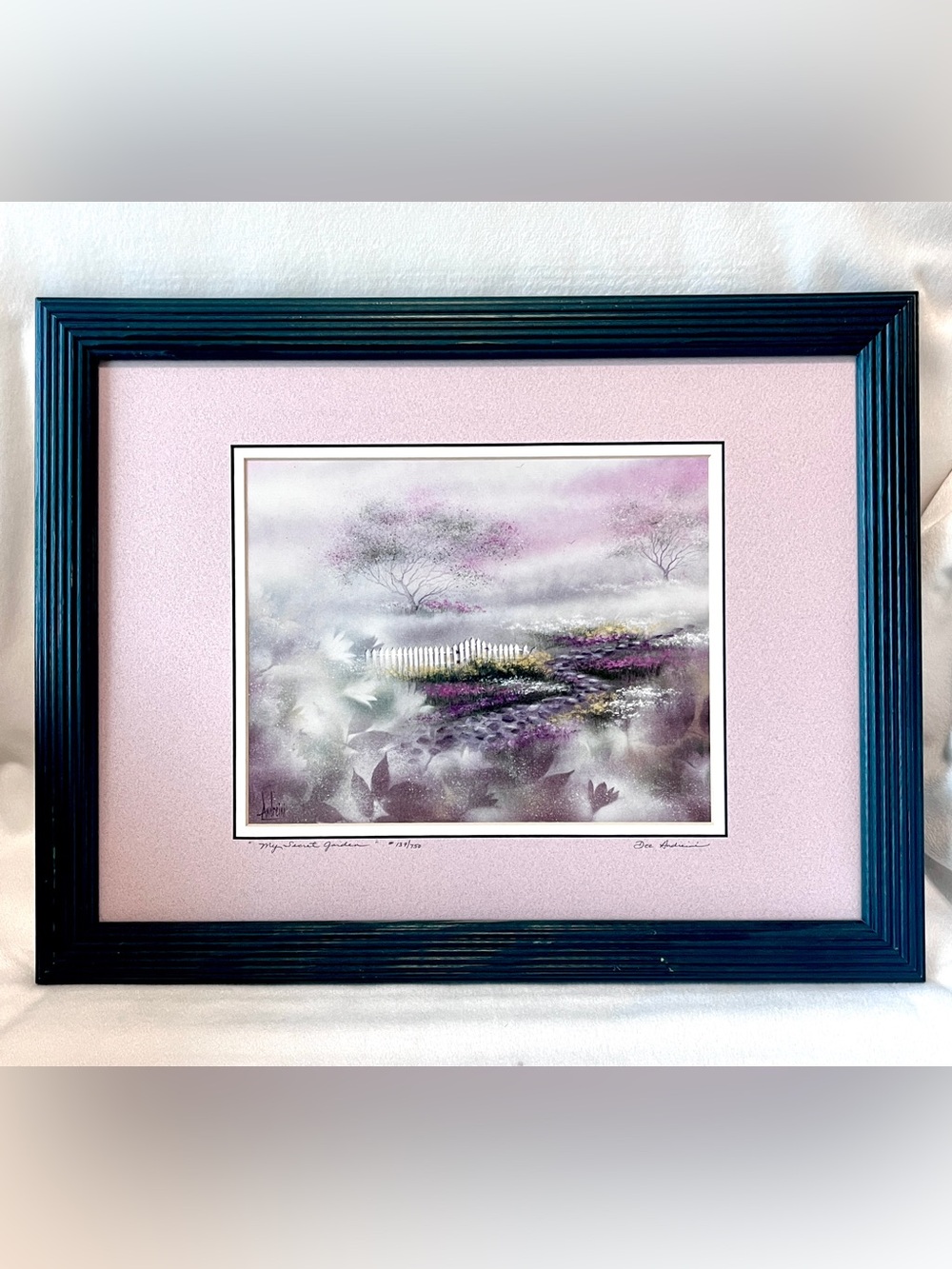 Dee Andreini My Secret Garden Lithograph COA Vintage Signed Numbered Wood Frame